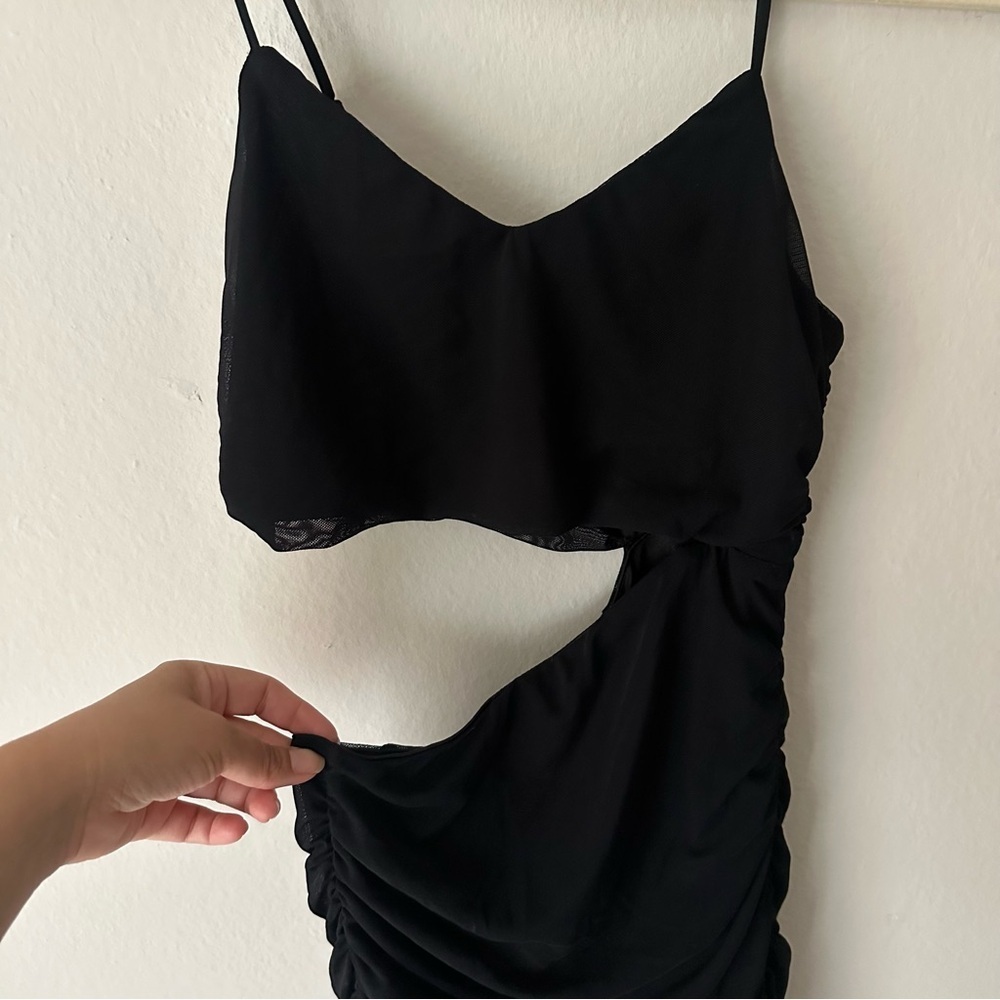Lulus Cutting Loose Black Ruched Cutout Bodycon Dress Black Leg Slit M - Picture 8 of 12